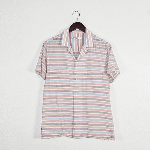 MR TURK Men's Short Sleeve Button up Shirt pastel stripe cotton sz Small - Picture 1 of 6